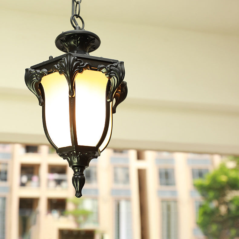 Traditional European Waterproof Aluminum Frame Glass Shade 1-Light Pendant Light For Garden