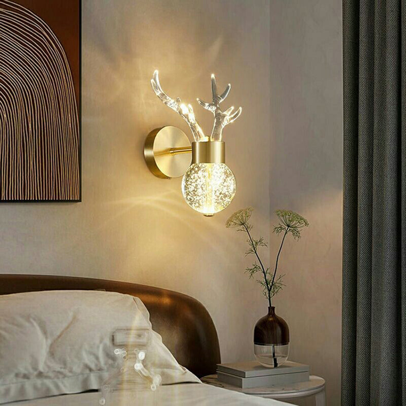 مصباح حائط LED بتصميم عصري إبداعي مصنوع من الأكريليك على شكل قرن الغزال مصنوع من الكريستال لغرفة المعيشة