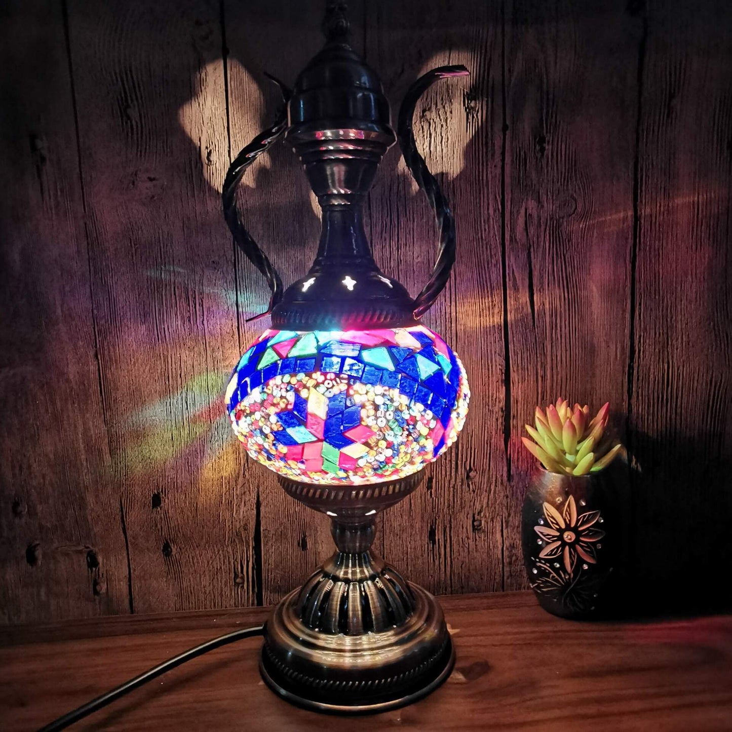 Turkish Vintage Handmade Glass Coffee Pot Design 1-Light Table Lamp