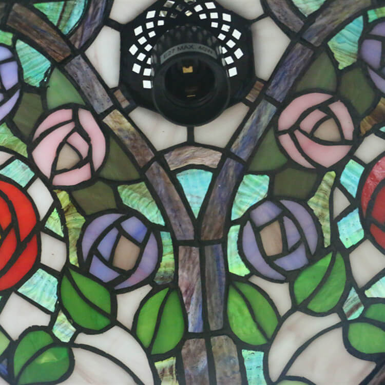 مصباح معلق عتيق من الزجاج الملون على شكل وردة تيفاني، مزود بمصباح واحد