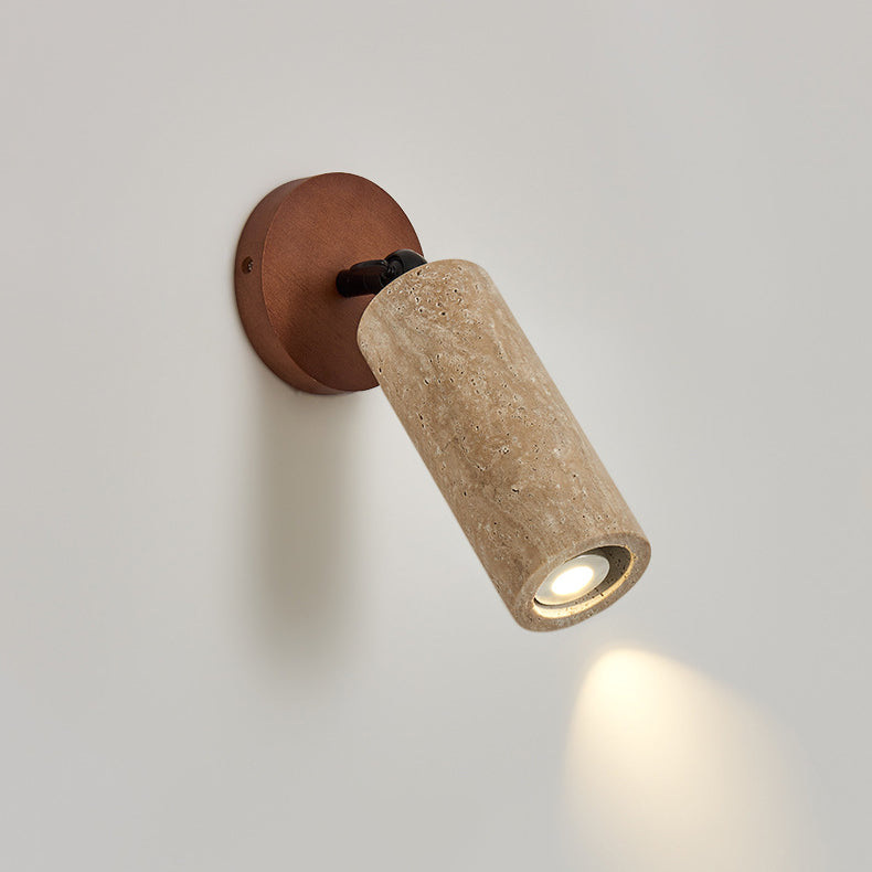 Traditional Japanese Yellow Travertine Cylindrical Spotlight 1-Light Wall Sconce Lamp For Bedroom