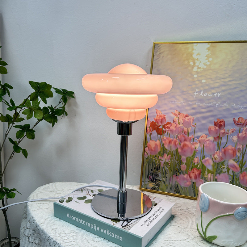 Modern Art Deco Metal Glass Ripple Gyro 1-Light Table Lamp For Bedside