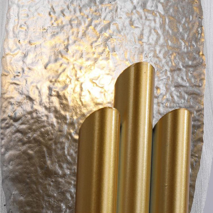 Contemporary Luxury Oval Gold Foil Texture Metal Tube 2-Light Wall Sconce Lamp For Dining Room