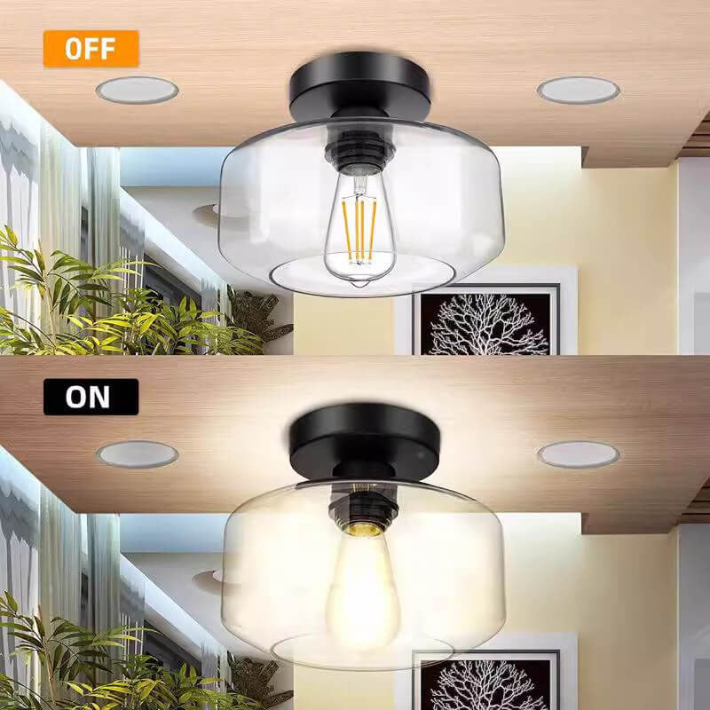 Modern Simplicity Glass 1-Light Semi-Flush Mount Ceiling Light For Bedroom