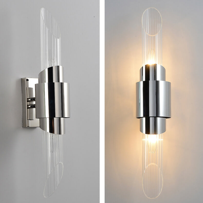 Modern Luxury Stainless Steel Glass Column 2-Light Wall Sconce Lamp