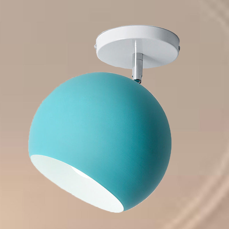 モダンミニマリストマカロンラウンドグローブアイアン1ライトセミフラッシュマウントシーリングライトリビングルーム用