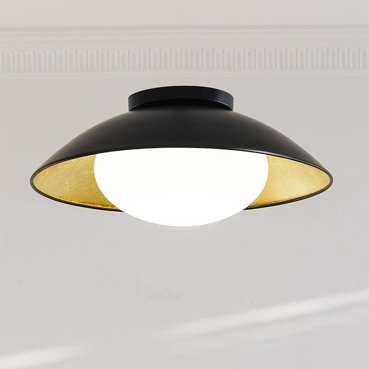 Traditional Vintage Iron Glass Ball Bowl 1-Light Semi-Flush Mount Ceiling Light For Bedroom