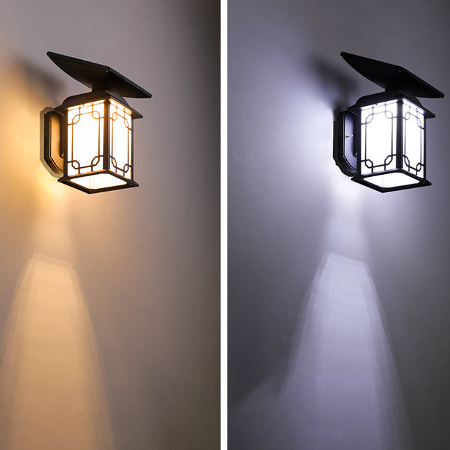 Solar Chinese Retro Window Grill Waterproof LED Outdoor Wall Sconce Lamp