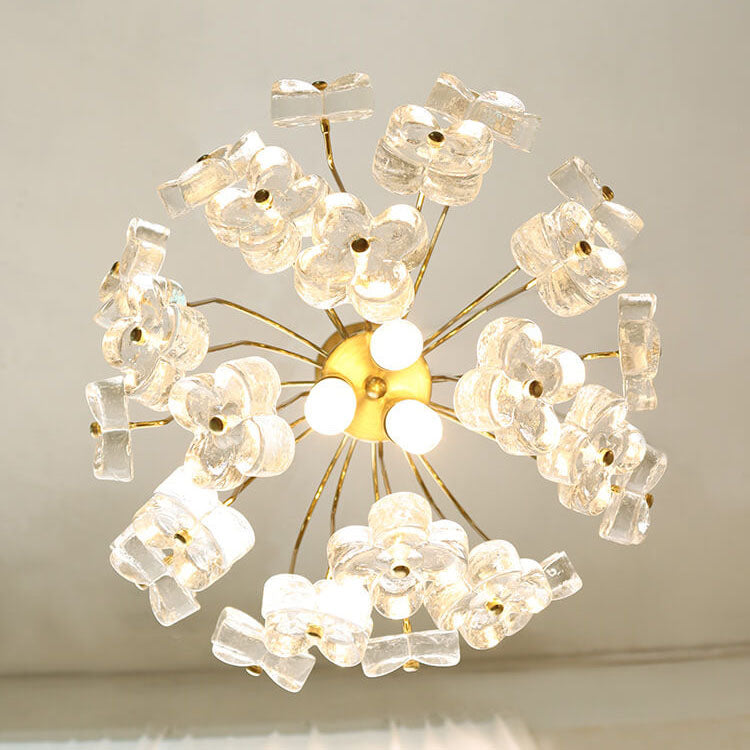 Vintage Four Leaf Flower Ice Glass 3/4 Light Chandelier