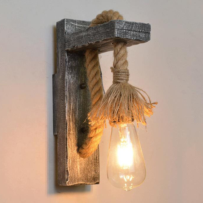 Vintage Industrial Solid Wooden Twine 1-Light Wall Sconce Lamp