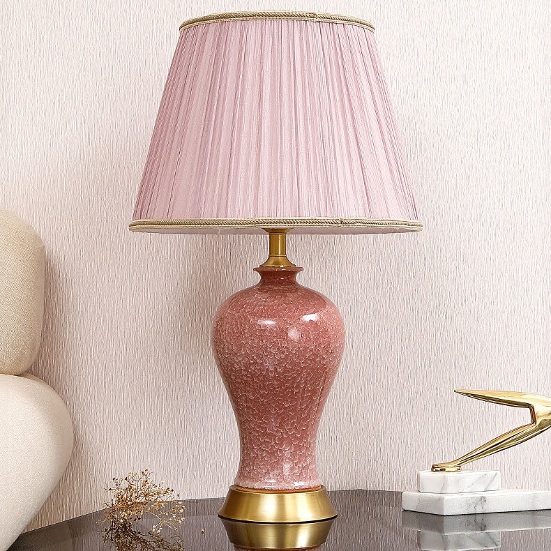 Traditional Chinese Fabric Shade Ceramic Vase Base 1-Light Table Lamp For Home Office