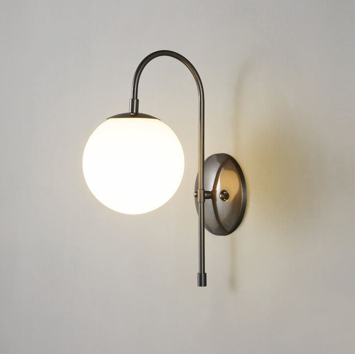 Nordic Light Luxury Glass Round Ball Copper Bent Arm 1-Light Wall Sconce Lamp