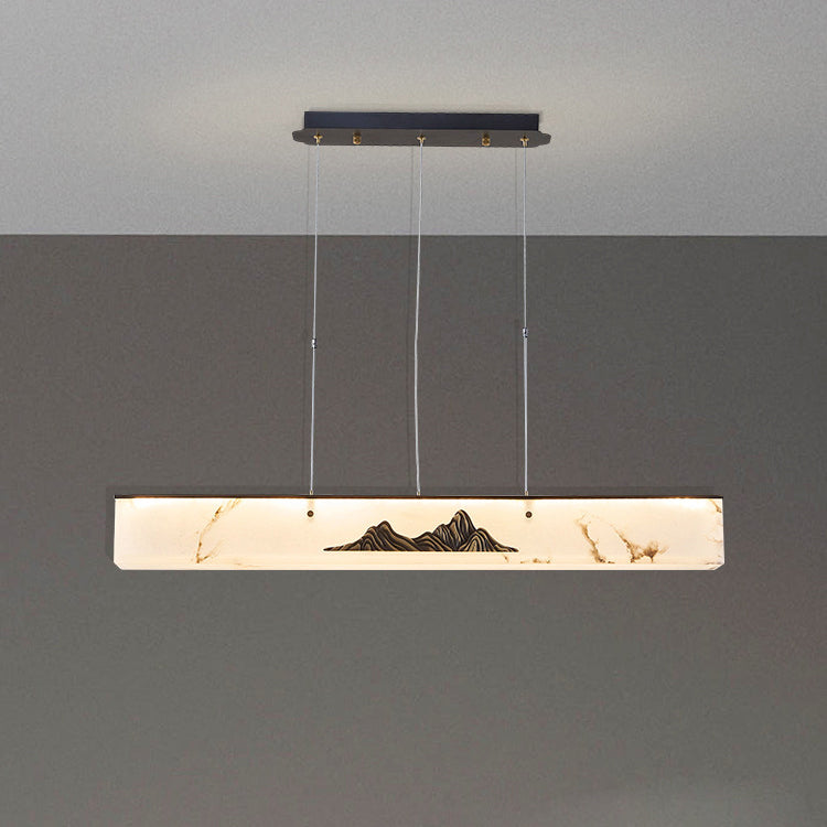مصباح جزيرة LED مستطيل الشكل من النحاس والرخام الصيني التقليدي لغرفة الطعام
