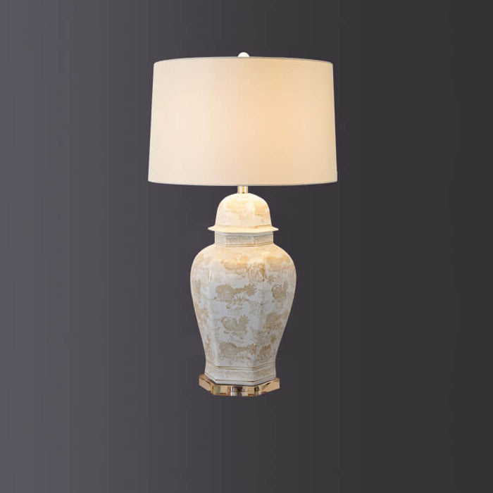 Vintage Palace Ceramics Base Fabric Drum Shade 1-Light Table Lamp
