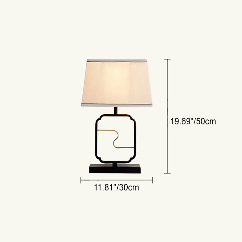Traditional Chinese Wrought Iron Fabric Cylinder 1-Light Table Lamp For Bedroom