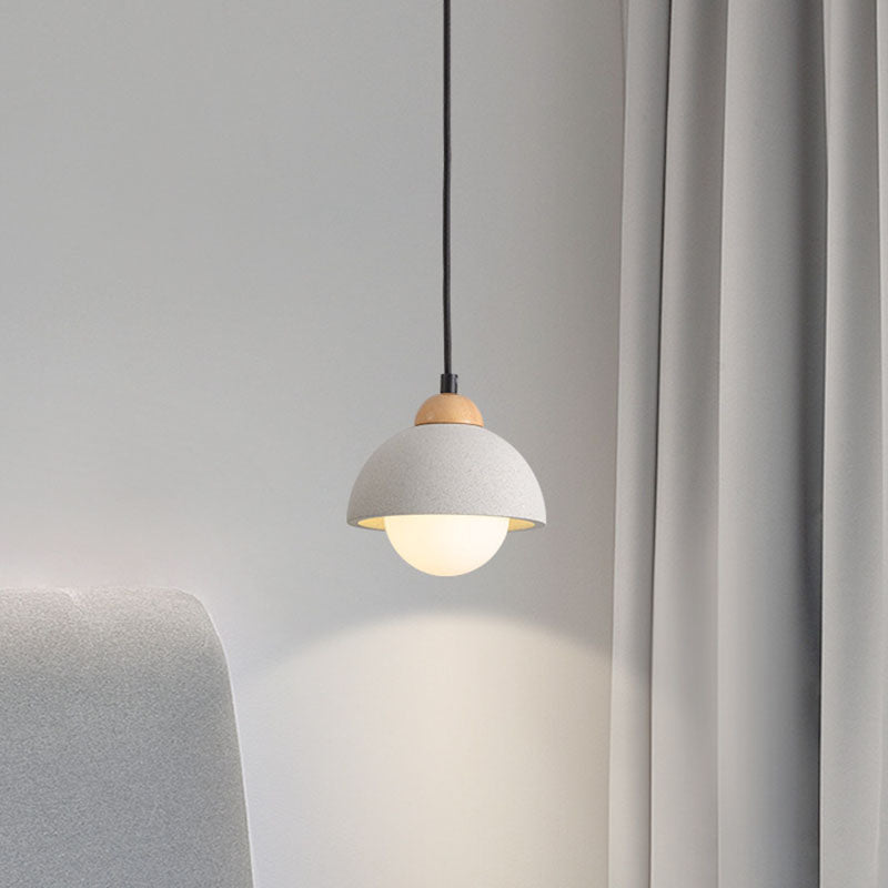 Contemporary Scandinavian Cement Dome Glass Shade 1-Light Pendant Light For Bedroom