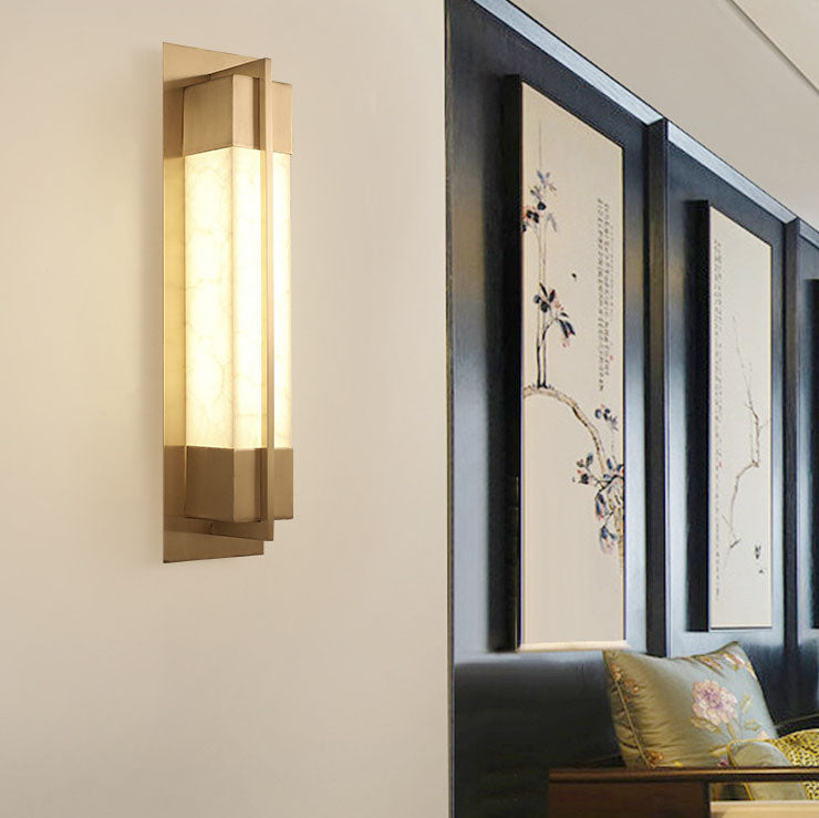 Modern Chinese Brass Resin Rectangular LED Wall Sconce Lamp