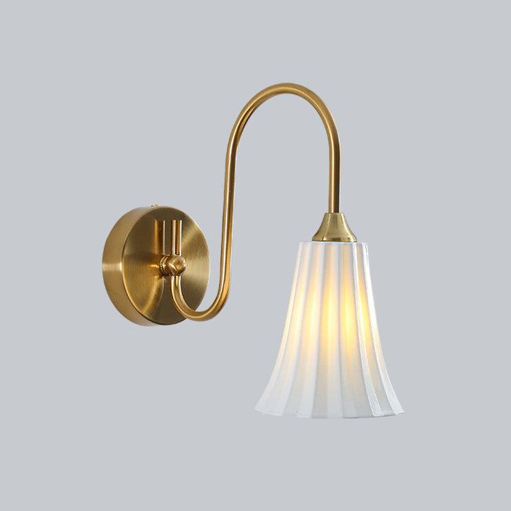 Traditional French Iron Ceramic Ball Ribbed Flower Bud 1-Light Wall Sconce Lamp For Bedside