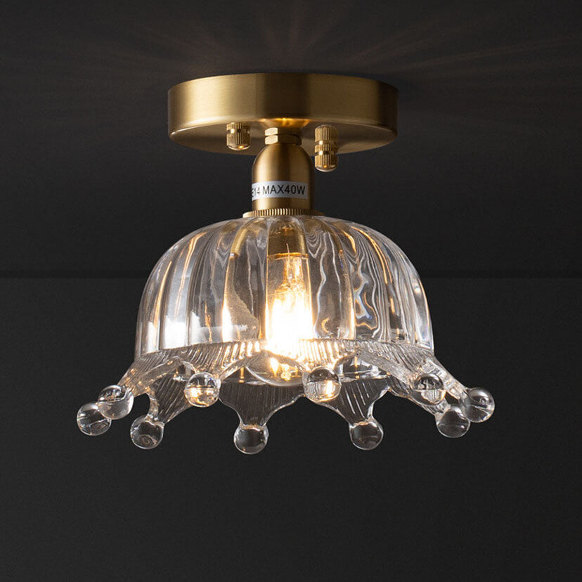 Nordic Simple Creative All-Copper Flower-Shaped 1-Light Semi-Flush Mount Ceiling Light