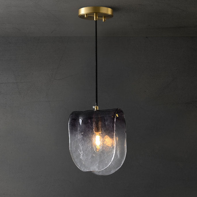 Modern Minimalist Arched Full Copper Blister Pattern Glass 1-Light Pendant Light For Living Room