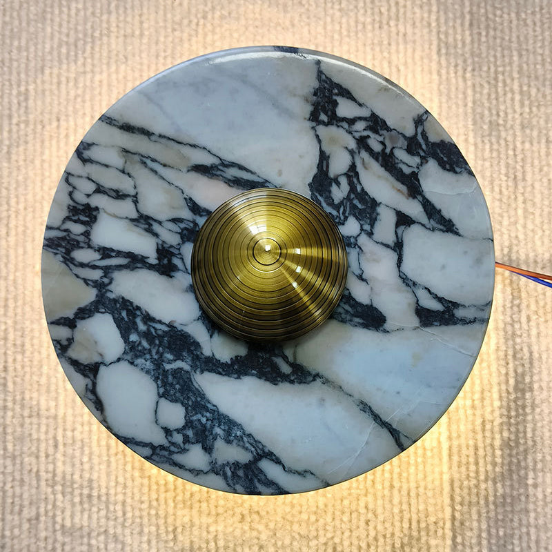 Contemporary Scandinavian Round Metal Marble LED Wall Sconce Lamp For Living Room