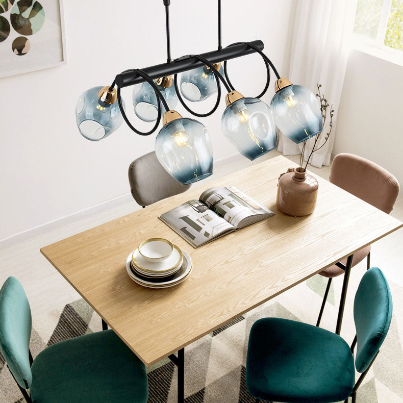 Nordic Light Luxury Gradient Glass Linear 6/8/10 Light Island Light Chandelier