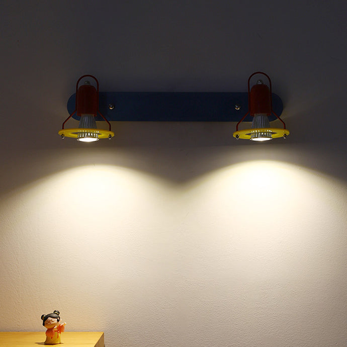 Contemporary Creative Childlike Colorful Geometric Iron 2-Light Mirror Front Wall Sconce Lamp For Bedroom