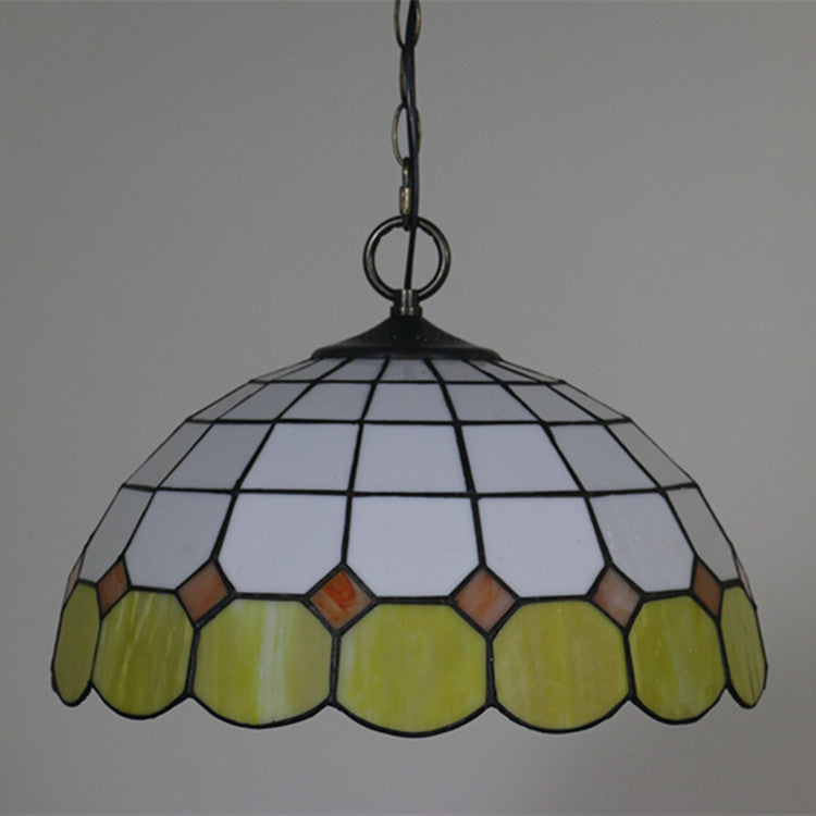 Tiffany Vintage Gemstone Stained Glass Dome 3-Light Pendant Light