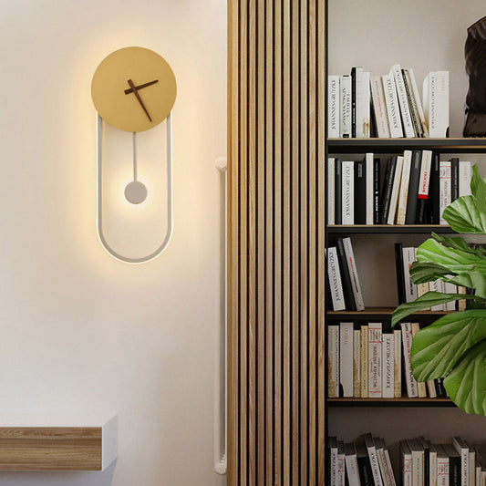 現代的なスカンジナビアの丸型楕円時計型アイアンアクリルLED壁取り付け用燭台ランプ(寝室用)