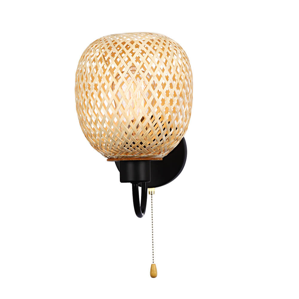 Traditional Chinese Iron Bamboo Woven Cage 1-Light Wall Sconce Lamp For Living Room