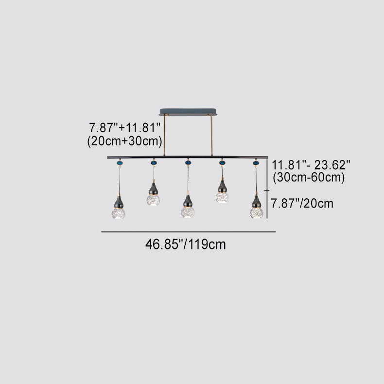 Contemporary Nordic Long Gourd Aluminum Iron Bubble Crystal LED Island Light Chandelier For Dining Room