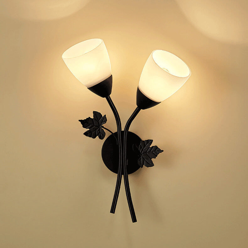 Contemporary Scandinavian Floral Iron Glass 1/2 Light Wall Sconce Lamp For Living Room