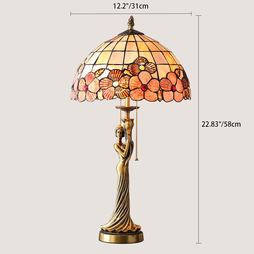 Tiffany Copper Goddess Statue Base Shell Decoration 2-Light Table Lamp