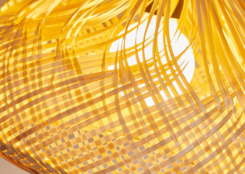 مصباح معلق حديث من الخيزران المنسوج على شكل قطرة كمثرى، مزود بمصباح واحد