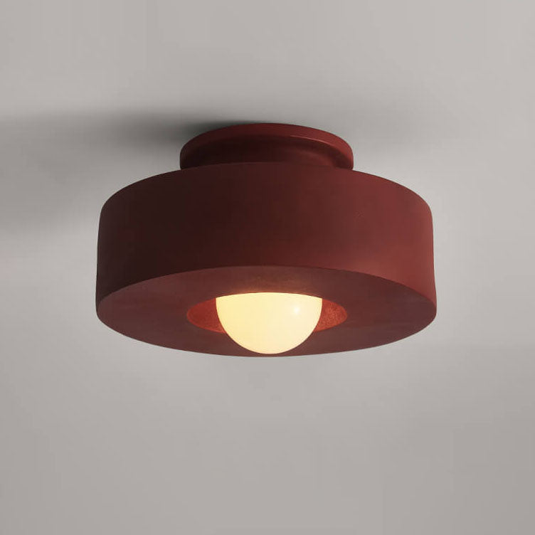 Nordic Vintage Resin Round Drum 1- Light Semi-Flush Mount Ceiling Light