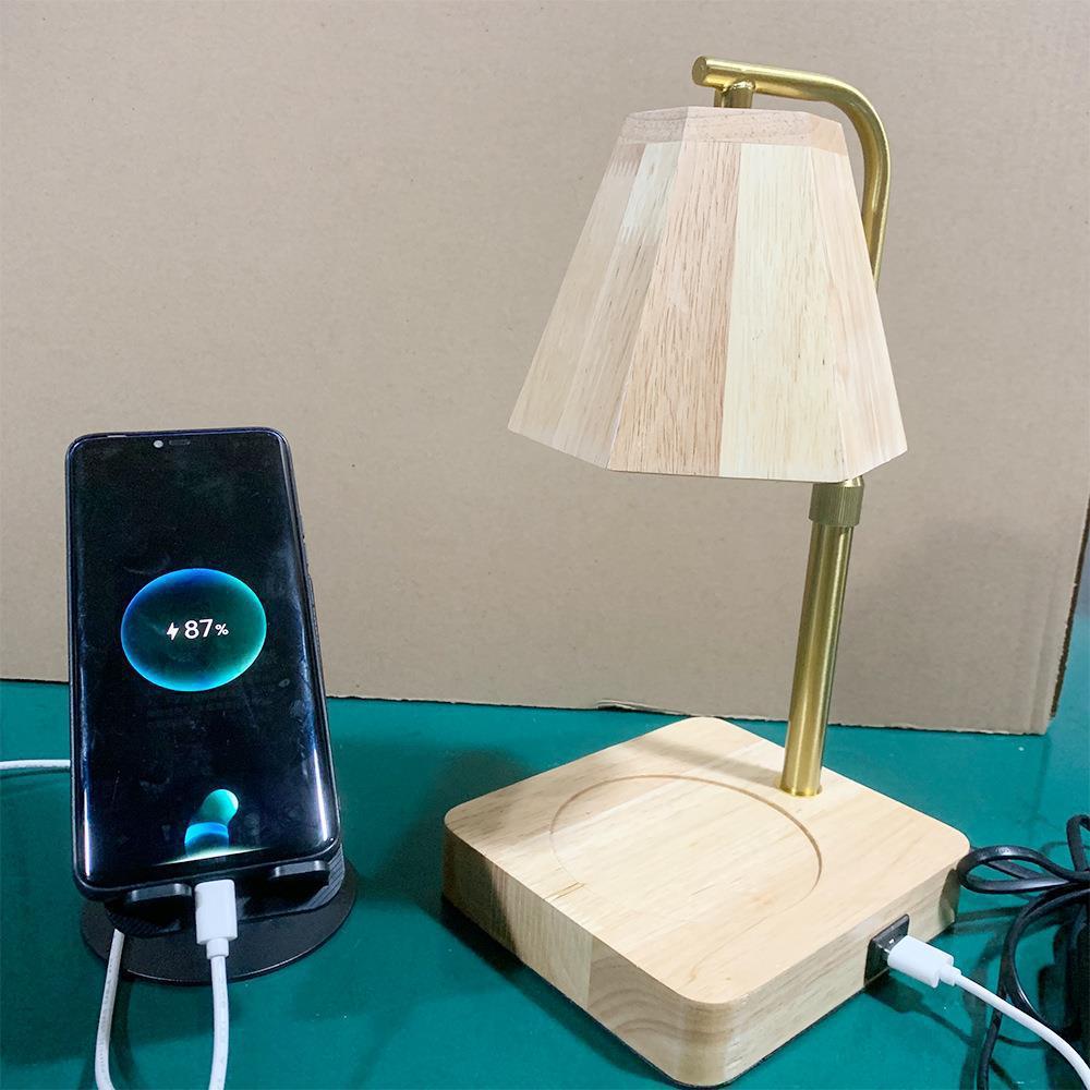 Contemporary Creative Wooden Hexagonal Liftable 1-Light Melting Wax Table Lamp For Bedroom