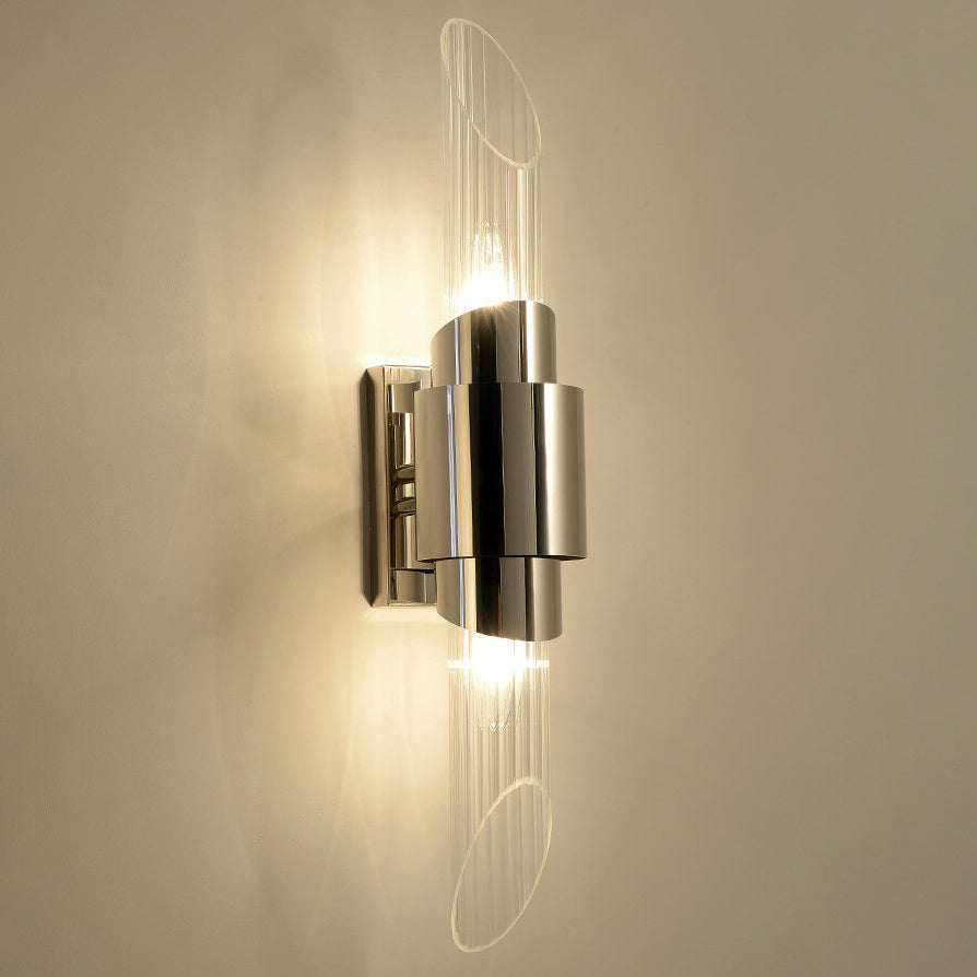 Modern Luxury Stainless Steel Glass Column 2-Light Wall Sconce Lamp