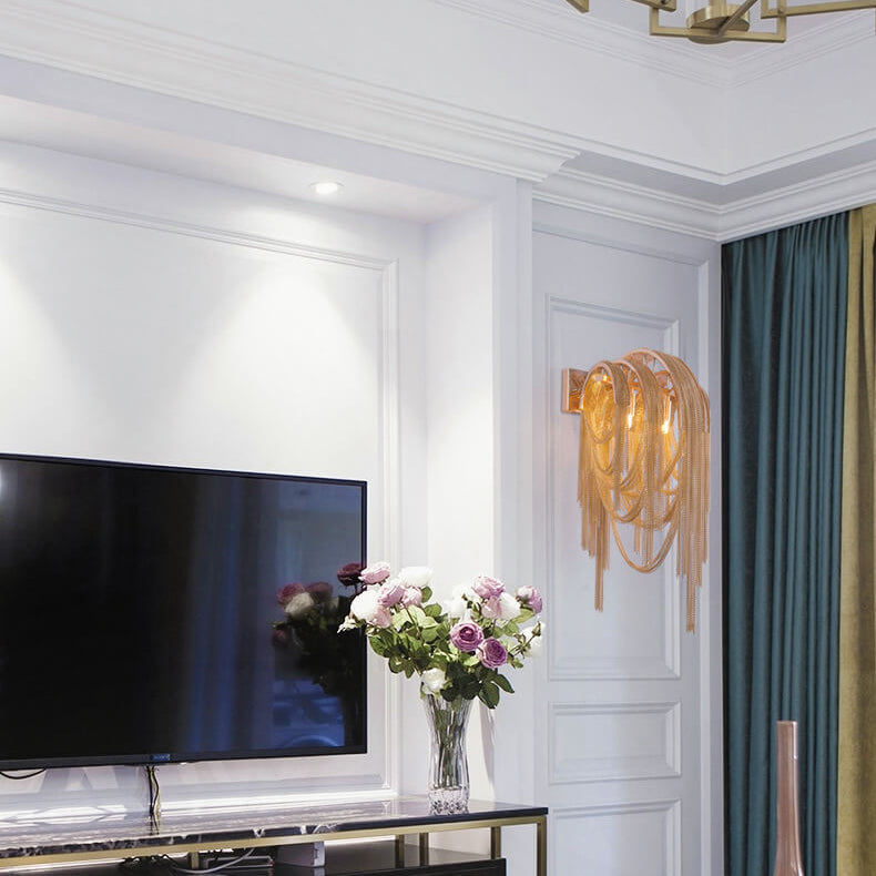 Postmodern Luxury Aluminum Chain Tassel 2-Light Wall Sconce