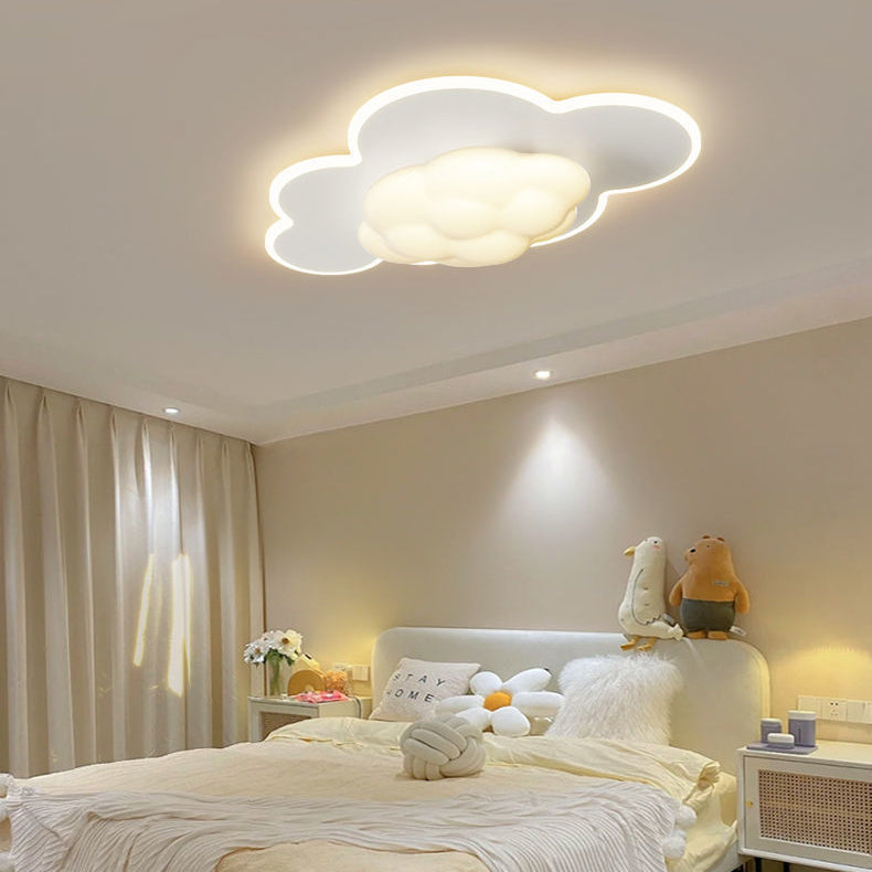 Modern Art Deco Cream Clouds Plastic Iron LED Flush Mount Ceiling Light For Living Room