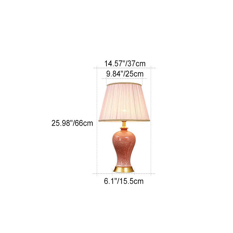 Traditional Chinese Fabric Shade Ceramic Vase Base 1-Light Table Lamp For Home Office
