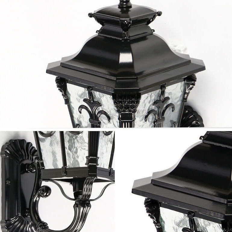 مصباح حائطي أوروبي عتيق مصنوع من الألومنيوم المصبوب باللون الأسود وزجاج خارجي وداخلي مزود بإضاءة واحدة