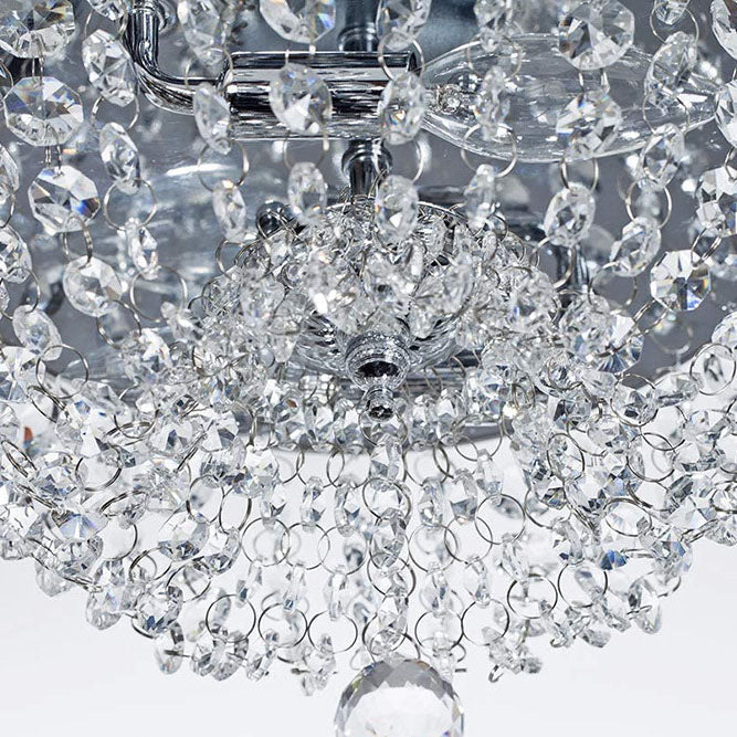 Modern Luxury Crystal Beaded Curtain Round 2-Light Flush Mount Ceiling Light