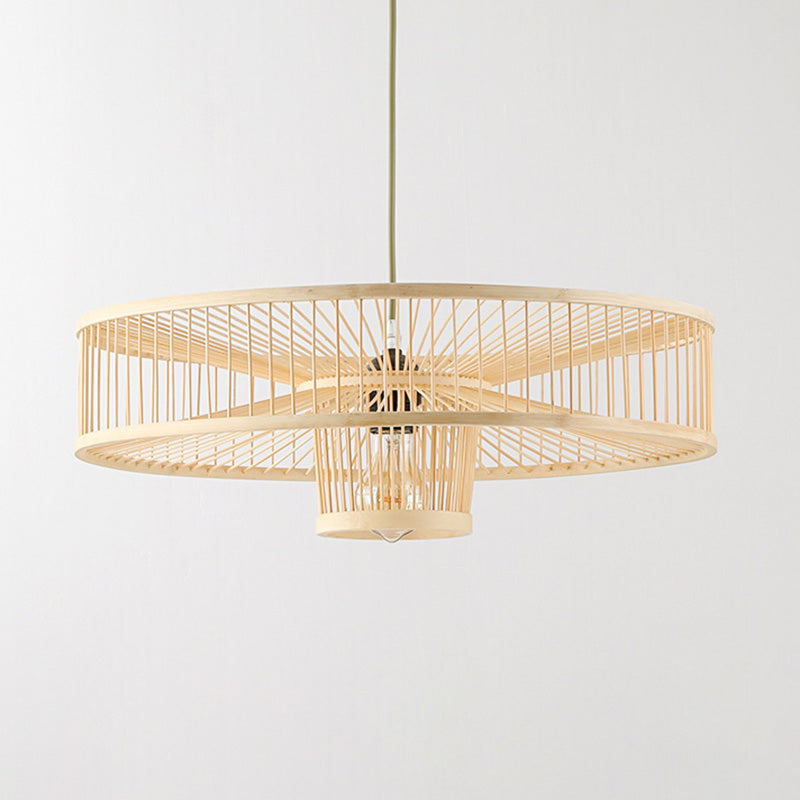 Traditional Chinese Bamboo Weaving Round 1-Light Pendant Light For Dining Room
