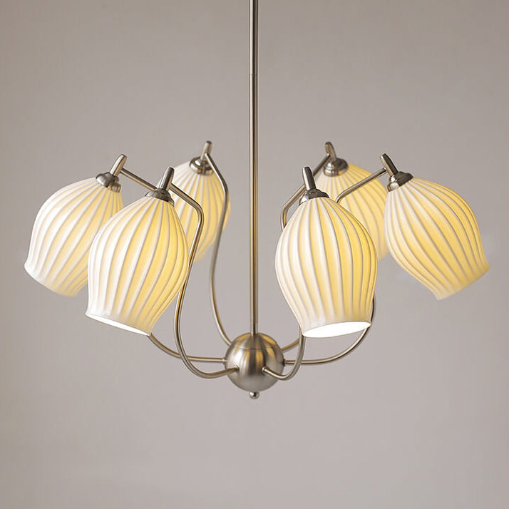 Vintage Minimalist Tulip Ceramic 4/6 Light Chandelier