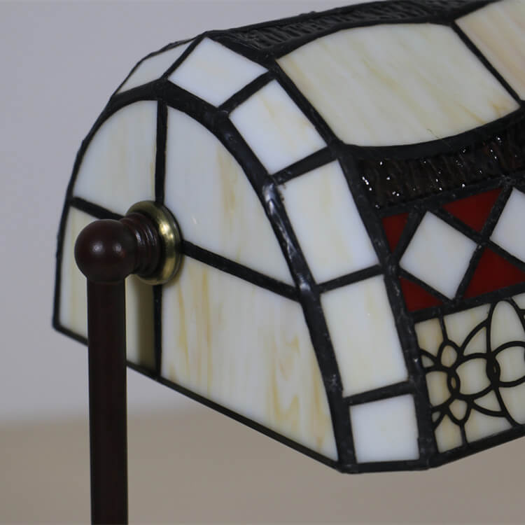 Traditional Tiffany Geometric Stained Glass Bank Pull Cord 1-Light Table Lamp For Home Office