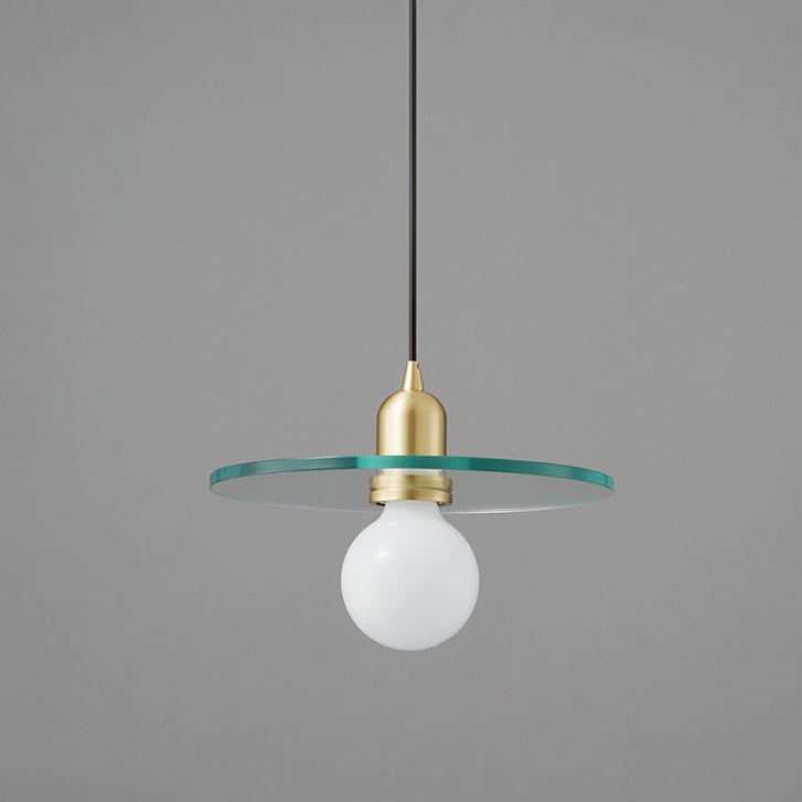 Contemporary Scandinavian Glass Round Disc Copper Lamp Head 1-Light Pendant Light For Dining Room