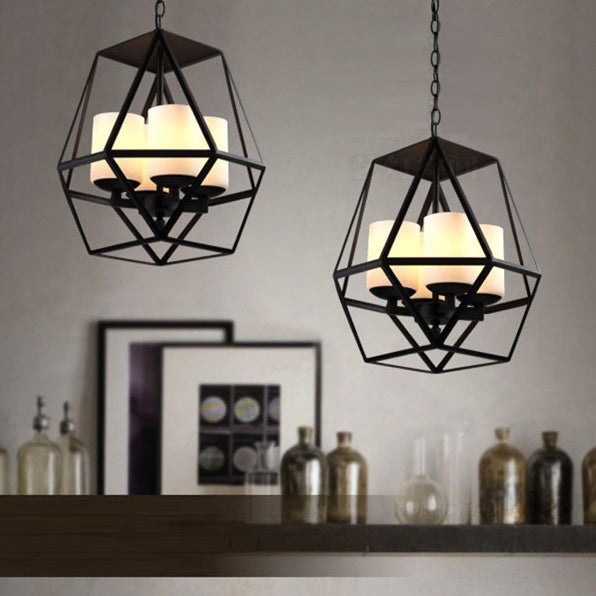Contemporary Industrial Quadrilateral Trapezoidal Iron 3/4 Light Chandelier For Living Room