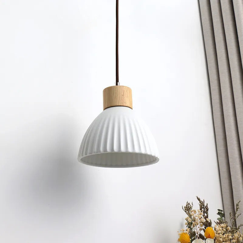 Modern Nordic Ceramic Wood Circle Round 1-Light Pendant Light For Dining Room