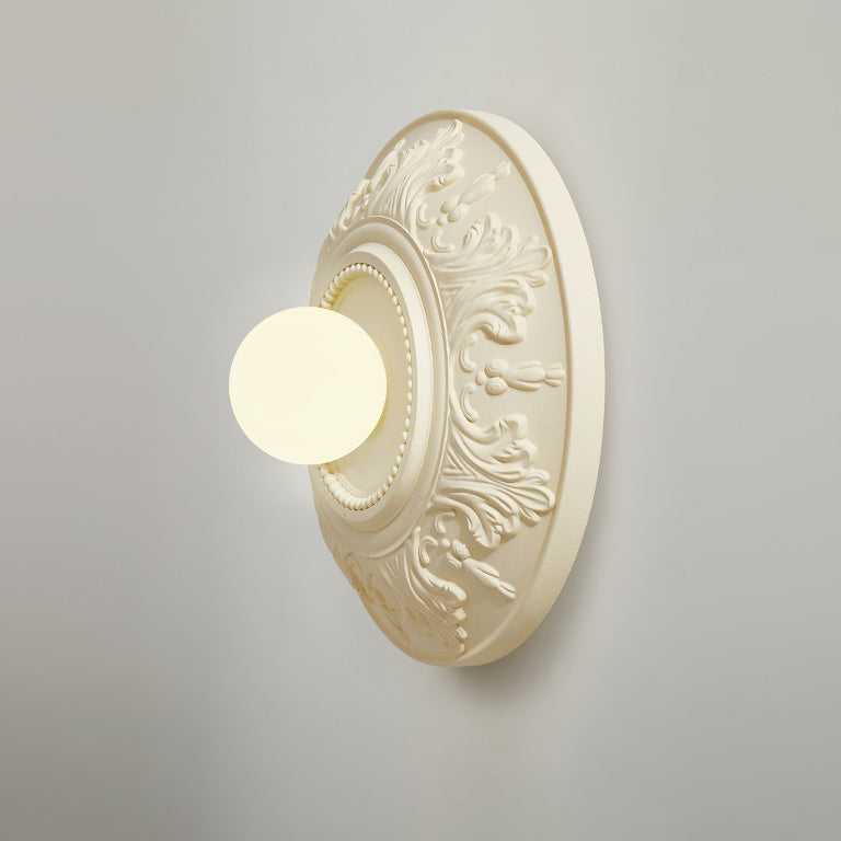 Traditional French Round Relief Resin Glass 1-Light Wall Sconce Lamp For Hallway