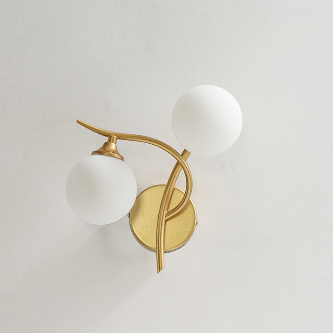 Contemporary Simplicity Iron Curved Line Spherical Glass Shade 2-Light Wall Sconce Lamp For Bedroom
